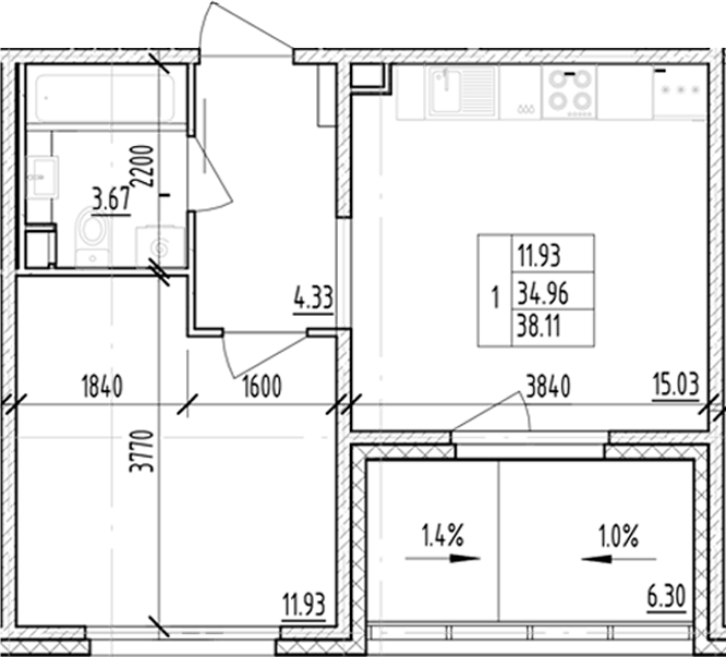 Планировка — ЛесART, 1-комн., 35 м²
