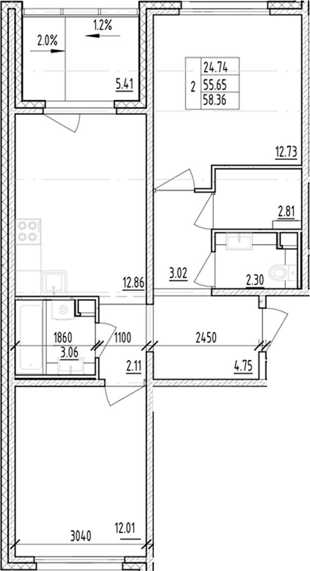 Планировка — ЛесART, 2-комн., 56 м²