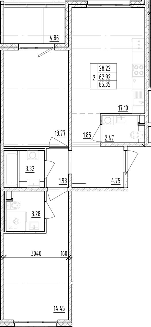 Планировка — ЛесART, 2-комн., 63 м²