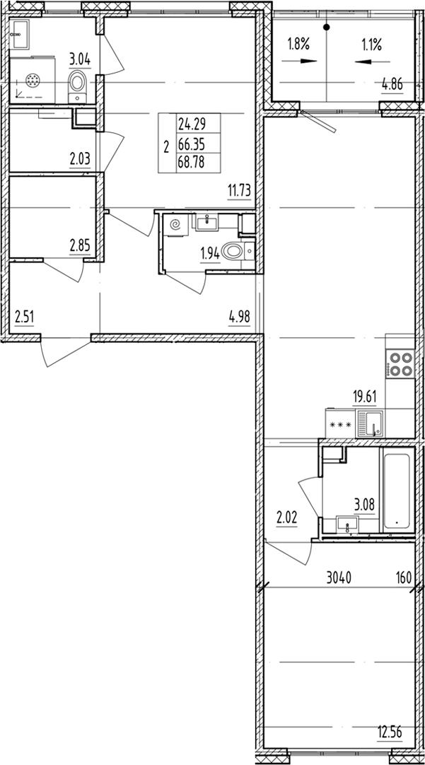 Планировка — ЛесART, 2-комн., 66 м²
