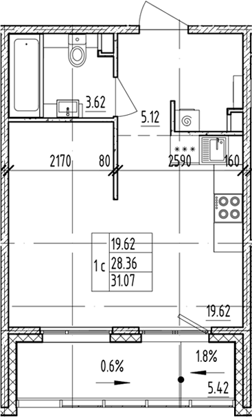 Планировка — ЛесART, Студия, 28 м²