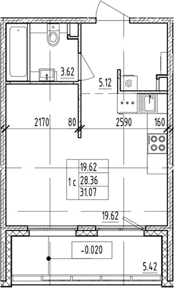 Планировка — ЛесART, Студия, 28 м²