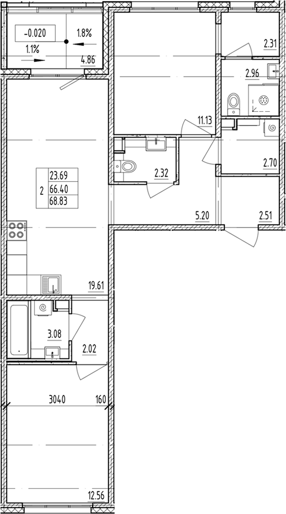 Планировка — ЛесART, 2-комн., 66 м²