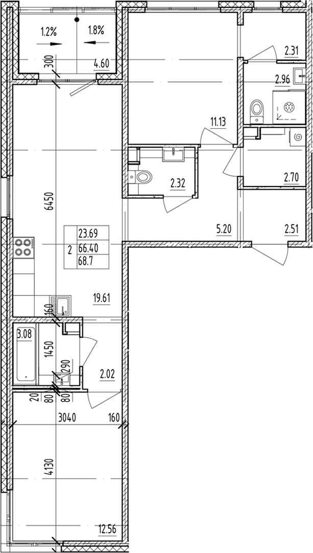 Планировка — ЛесART, 2-комн., 66 м²