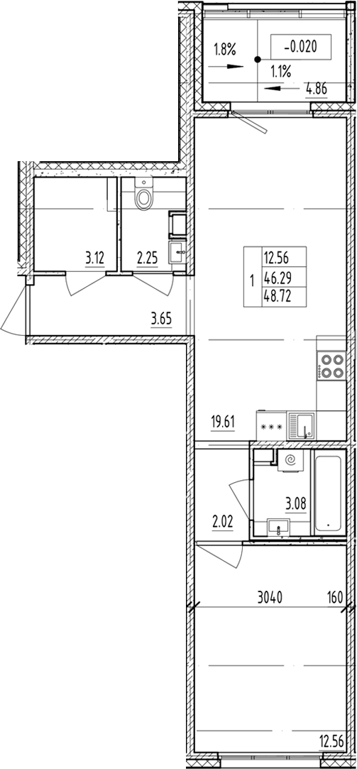 Планировка — ЛесART, 1-комн., 46 м²