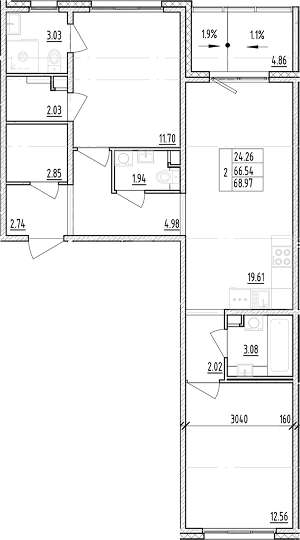 Планировка — ЛесART, 2-комн., 67 м²