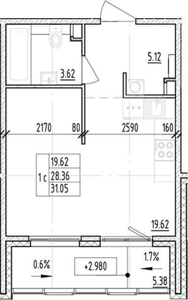 Планировка — ЛесART, Студия, 28 м²