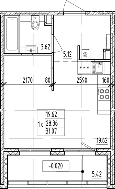 Планировка — ЛесART, Студия, 28 м²