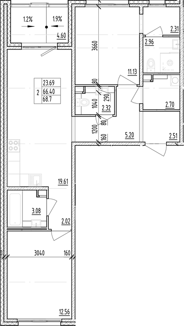 Планировка — ЛесART, 2-комн., 66 м²