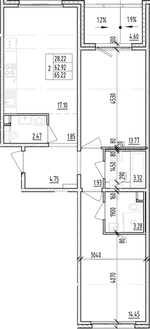 Планировка — ЛесART, 2-комн., 63 м²