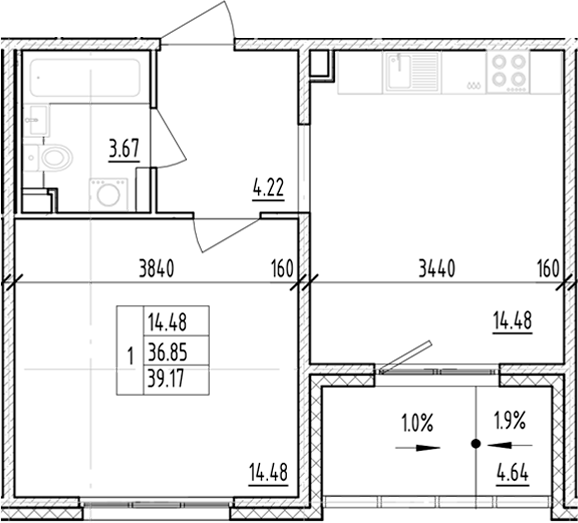 Планировка — ЛесART, 1-комн., 37 м²