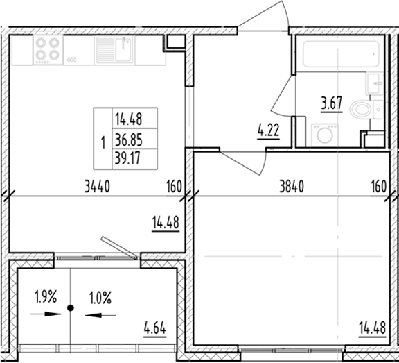 Планировка — ЛесART, 1-комн., 37 м²