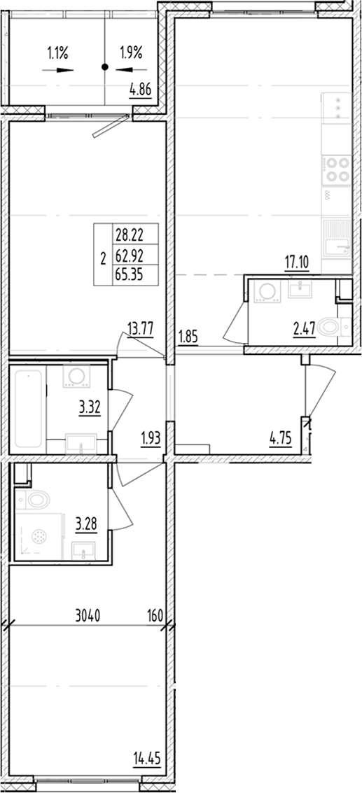 Планировка — ЛесART, 2-комн., 63 м²
