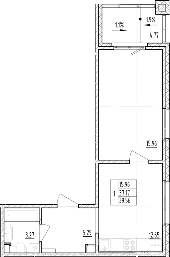 Планировка — ЛесART, 1-комн., 37 м²