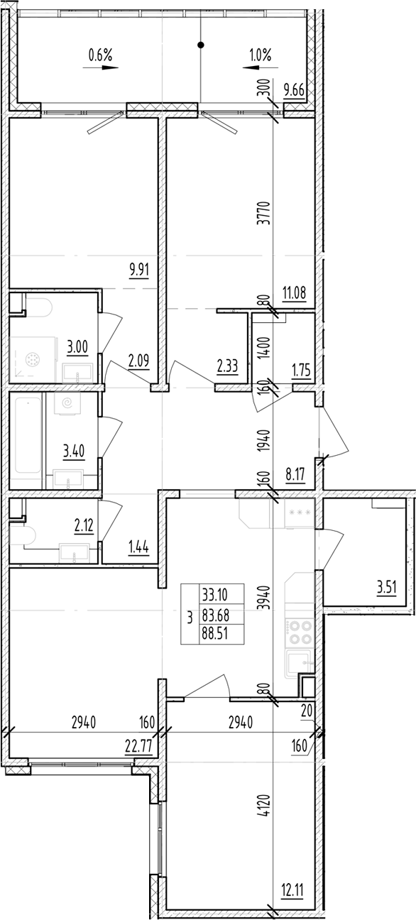 Планировка — ЛесART, 3-комн., 84 м²