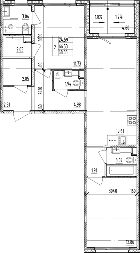 Планировка — ЛесART, 2-комн., 67 м²