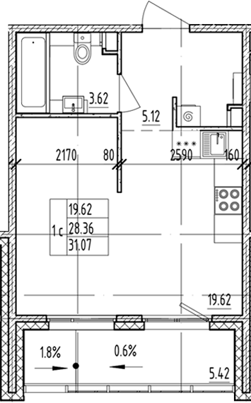 Планировка — ЛесART, Студия, 28 м²