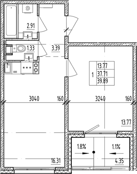 Планировка — ЛесART, 1-комн., 38 м²