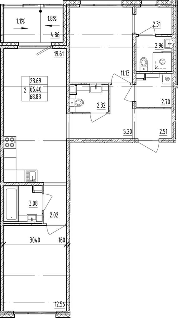 Планировка — ЛесART, 2-комн., 66 м²