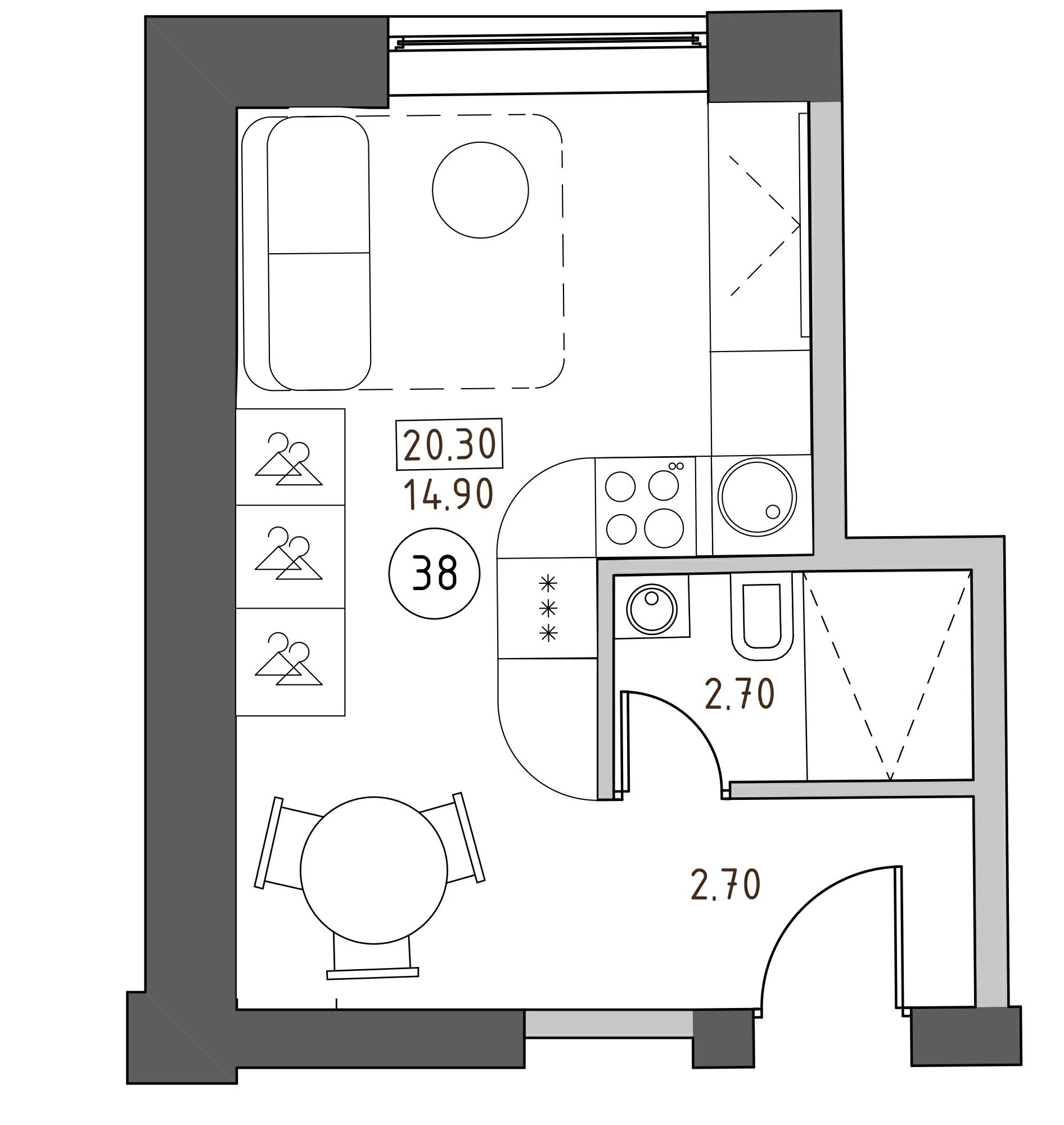 Планировка — Швецова, 4, Студия, 20 м²