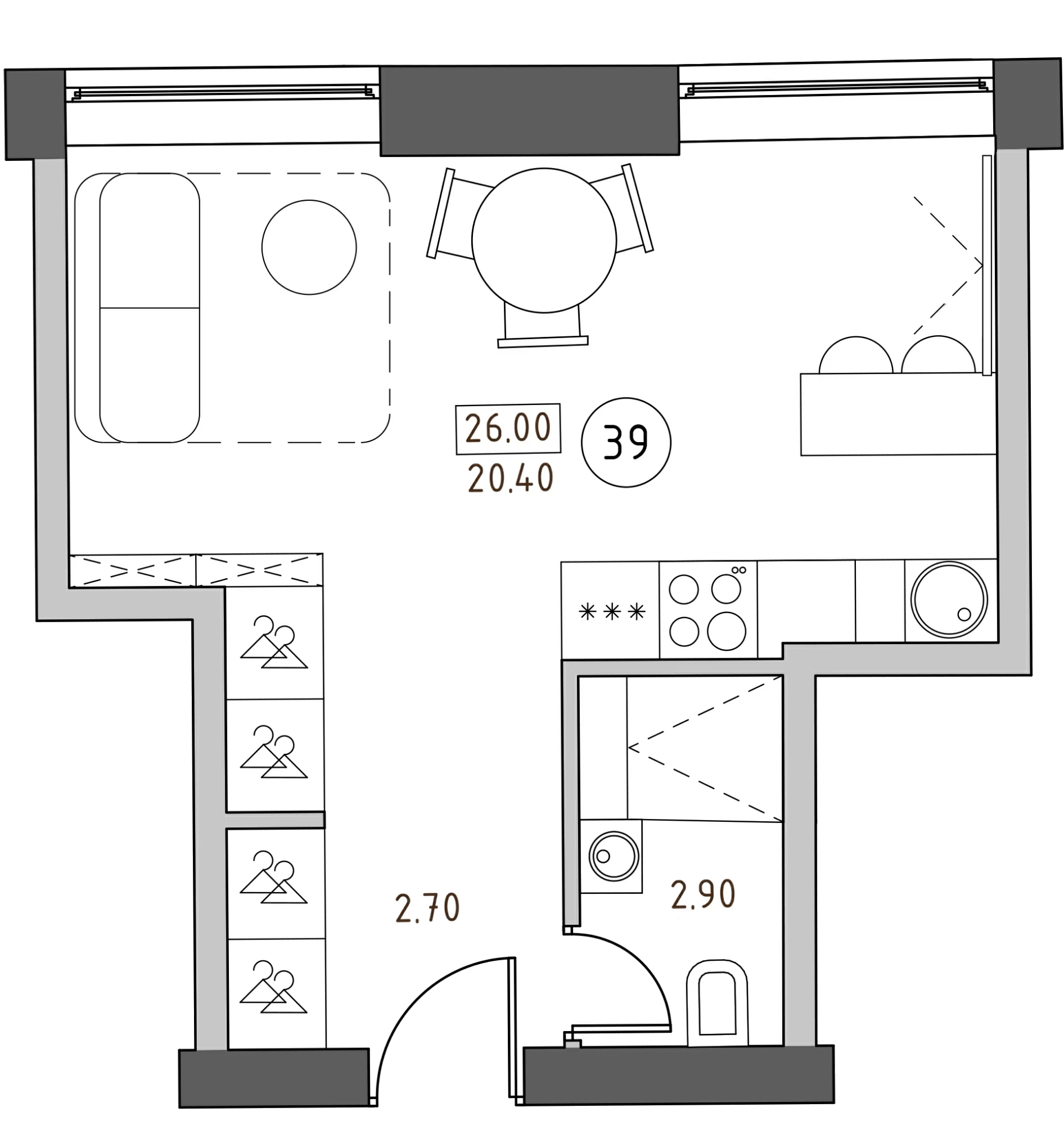 Планировка — Швецова, 4, Студия, 26 м²