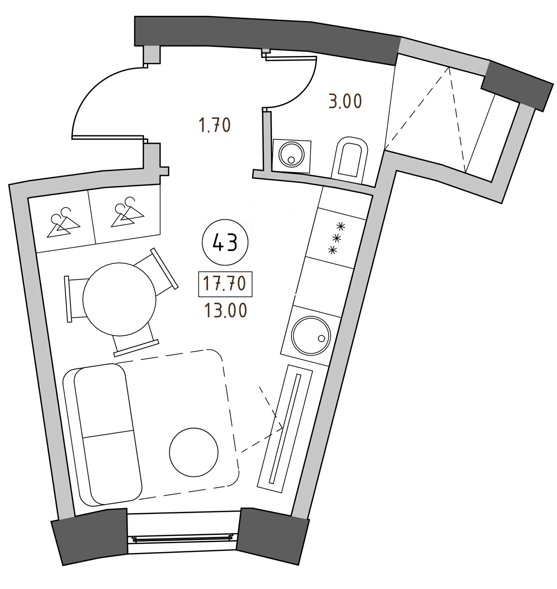 Планировка — Швецова, 4, Студия, 18 м²