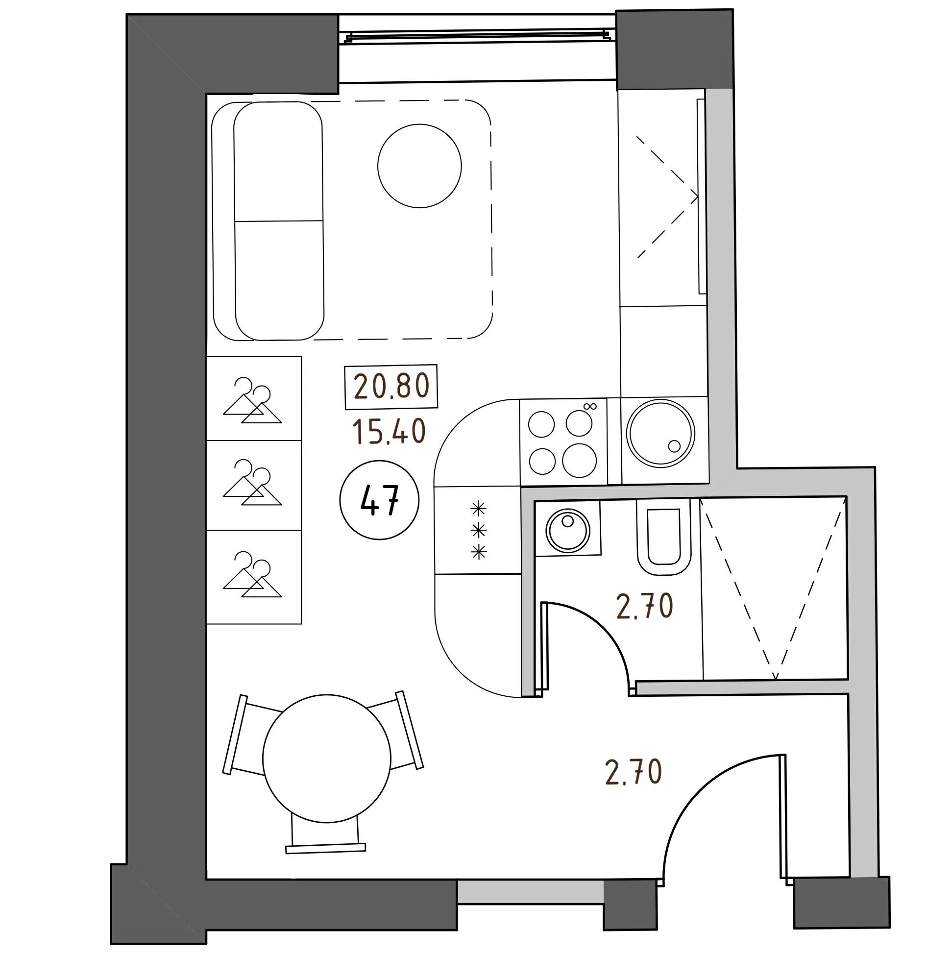 Планировка — Швецова, 4, Студия, 21 м²