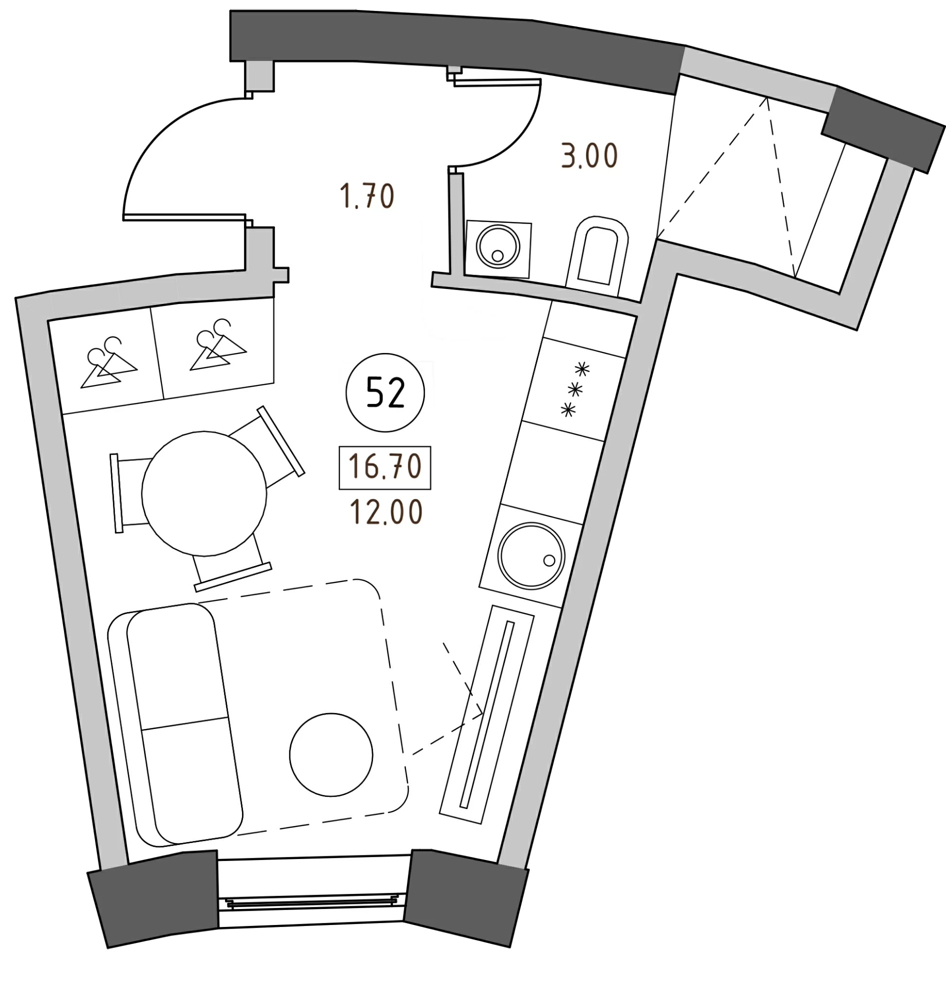 Планировка — Швецова, 4, Студия, 17 м²