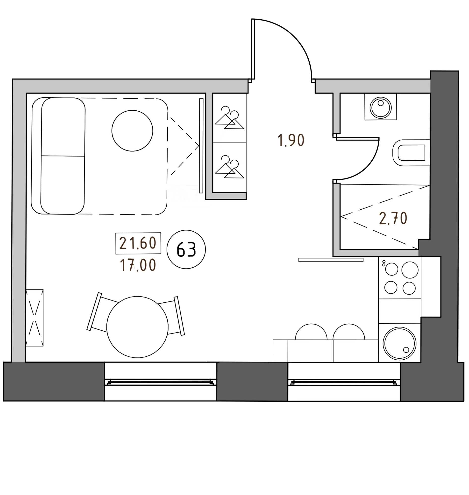 Планировка — Швецова, 4, Студия, 22 м²