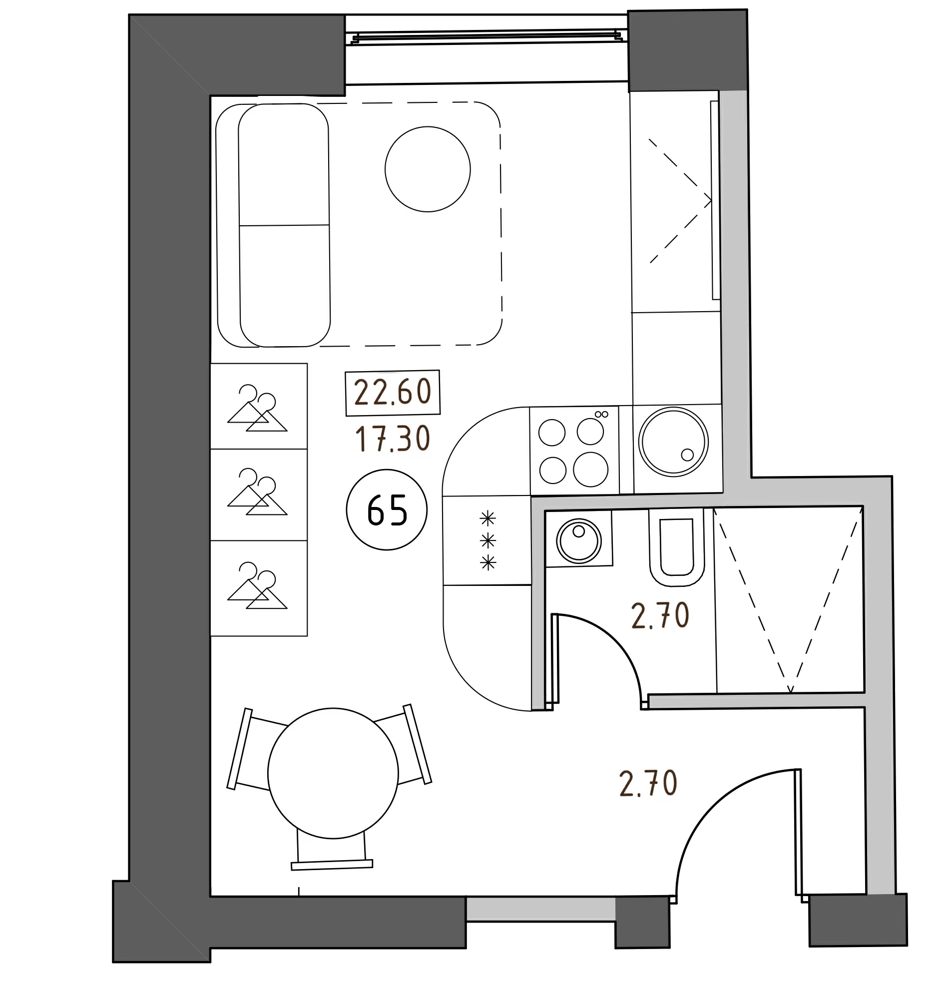 Планировка — Швецова, 4, Студия, 23 м²