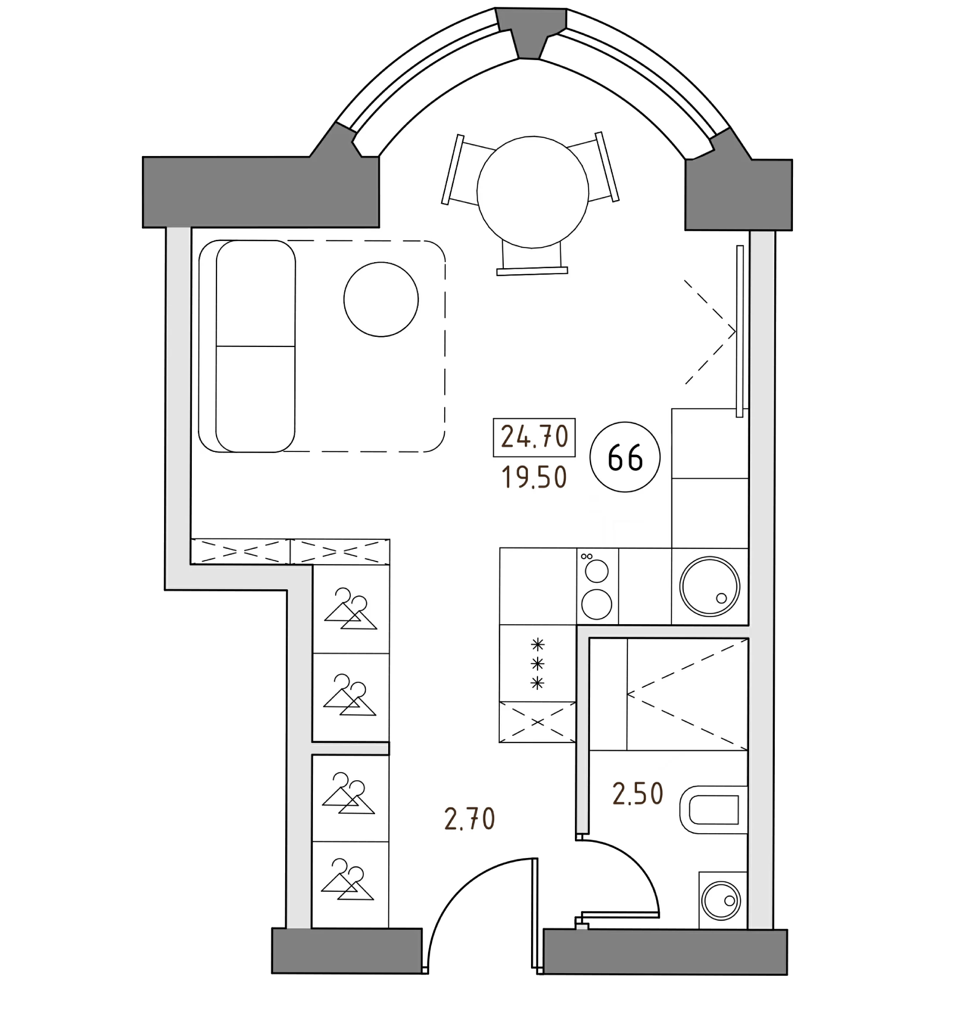 Планировка — Швецова, 4, Студия, 25 м²