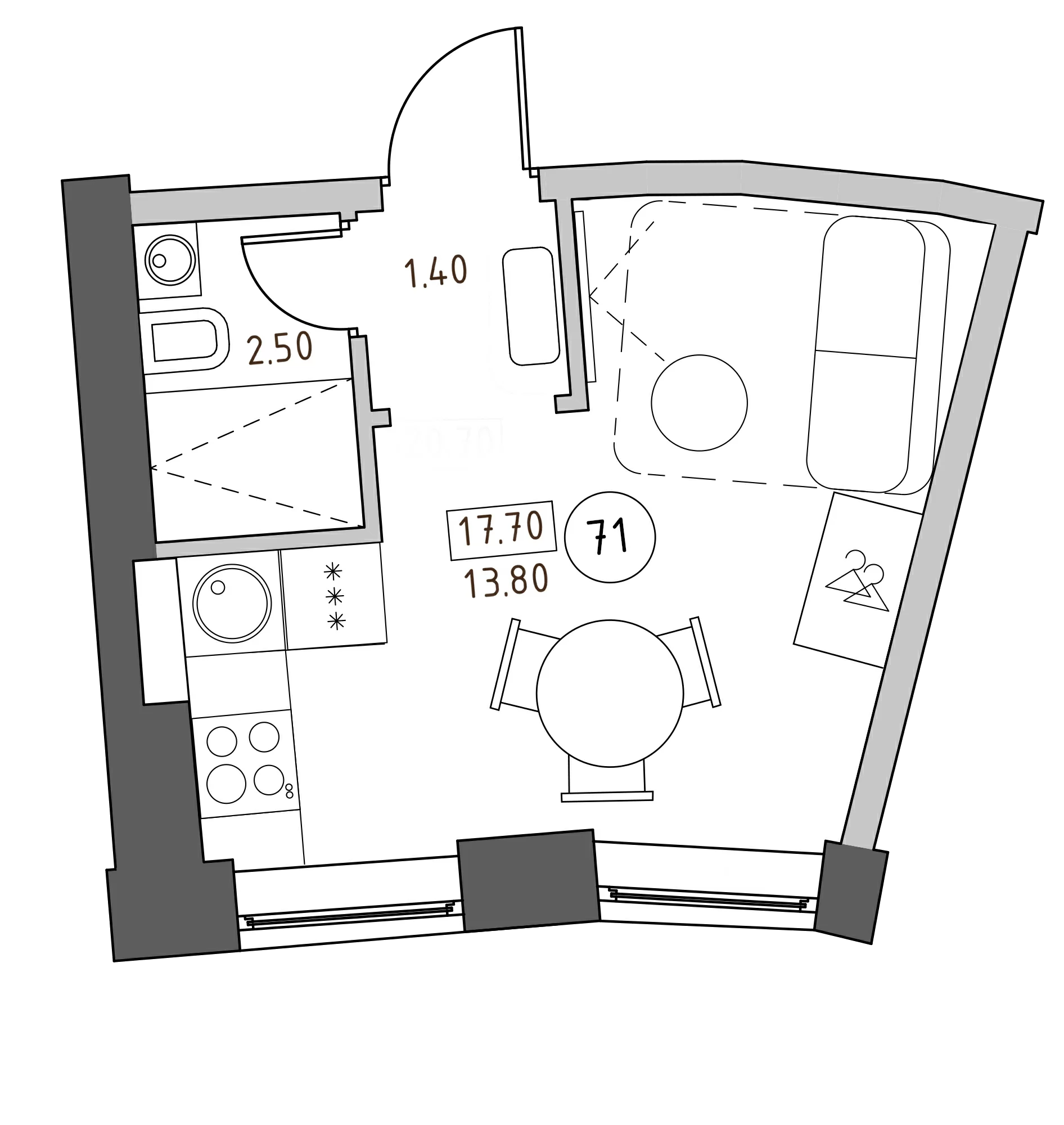 Планировка — Швецова, 4, Студия, 18 м²