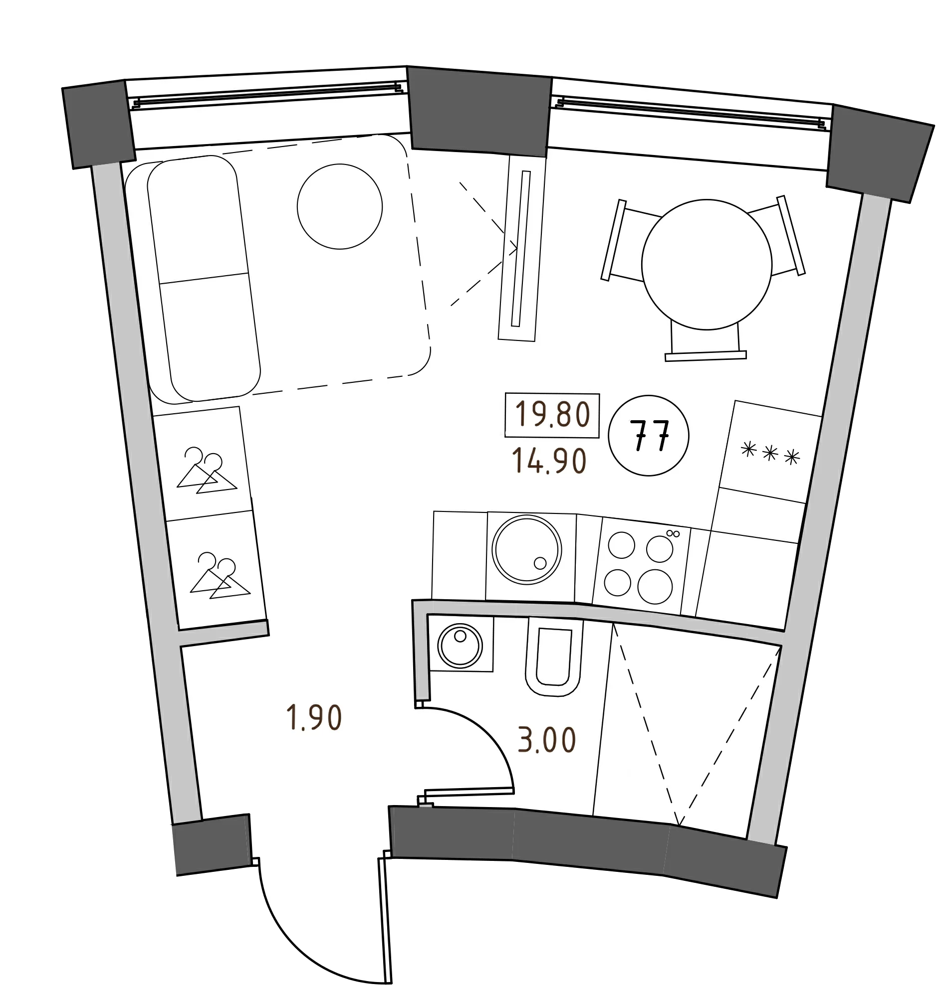 Планировка — Швецова, 4, Студия, 20 м²