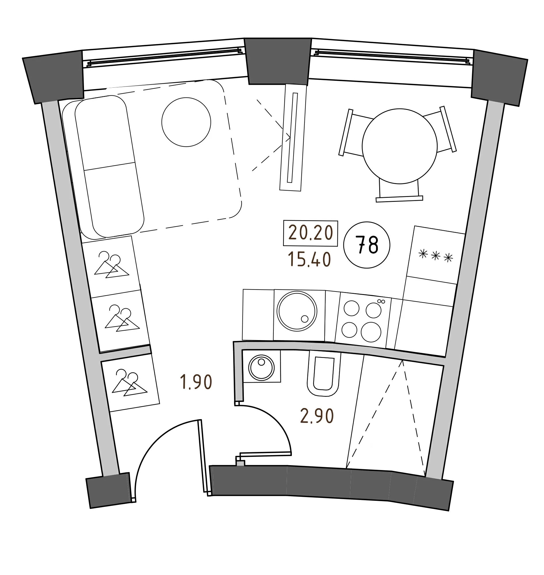 Планировка — Швецова, 4, Студия, 20 м²