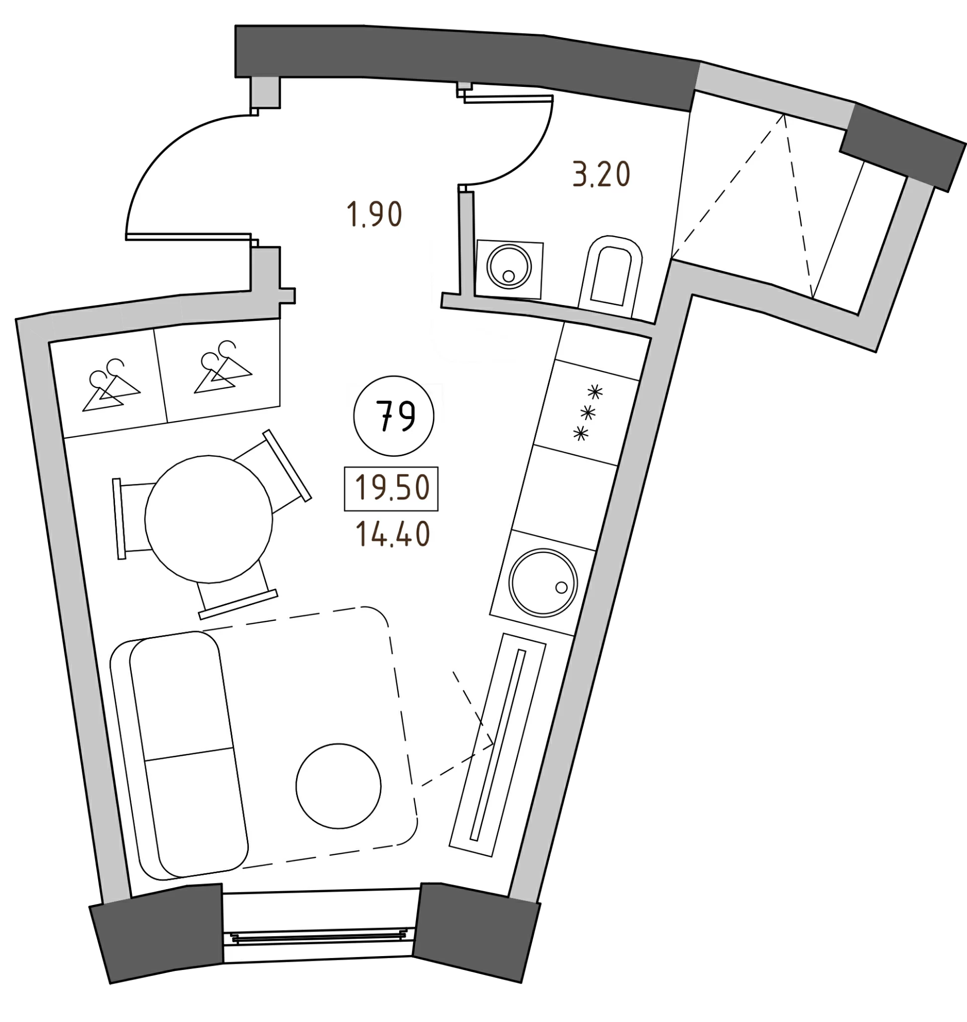 Планировка — Швецова, 4, Студия, 20 м²