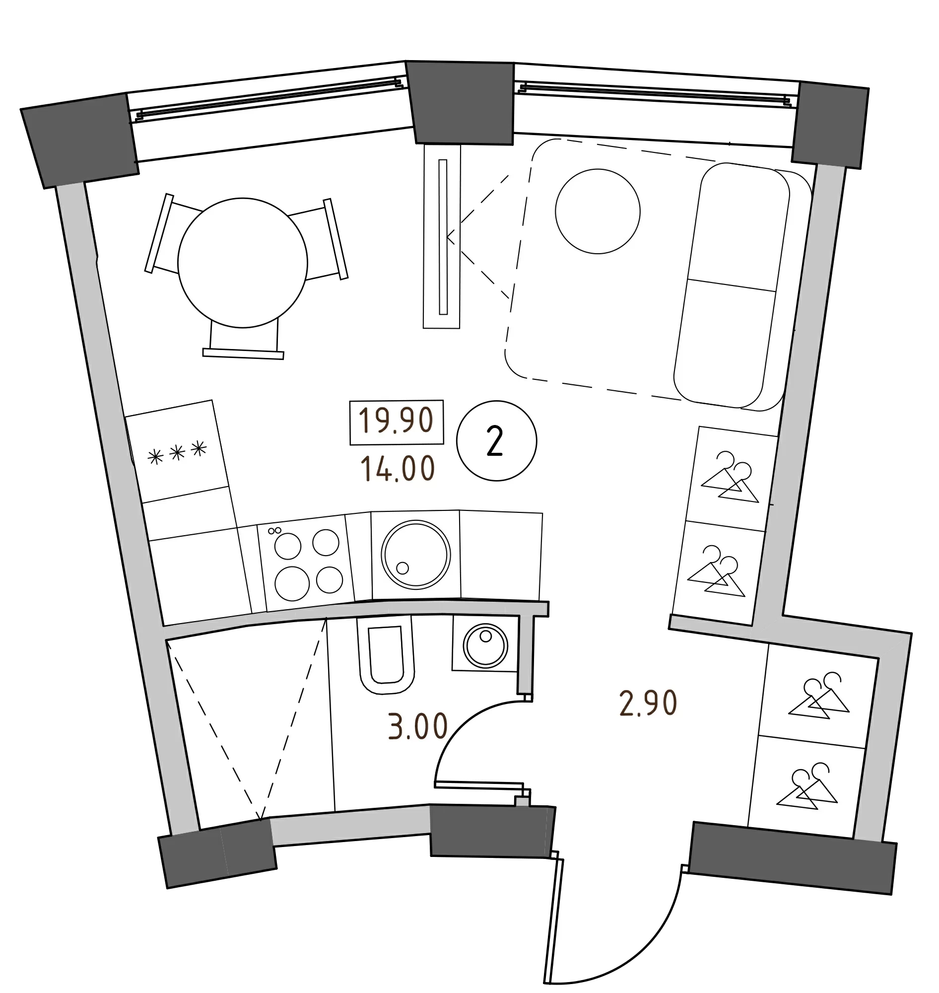 Планировка — Швецова, 4, Студия, 20 м²