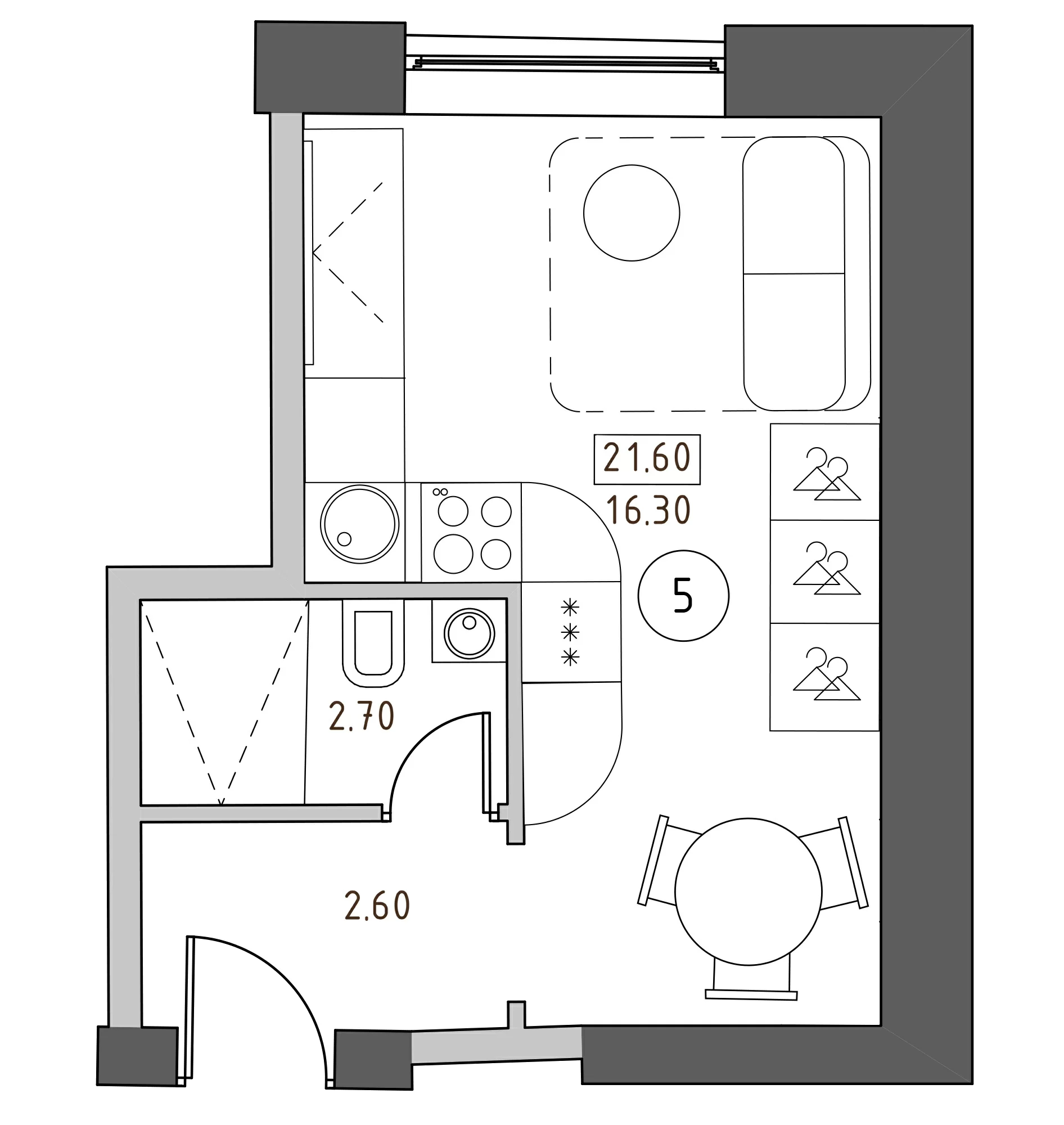 Планировка — Швецова, 4, Студия, 22 м²