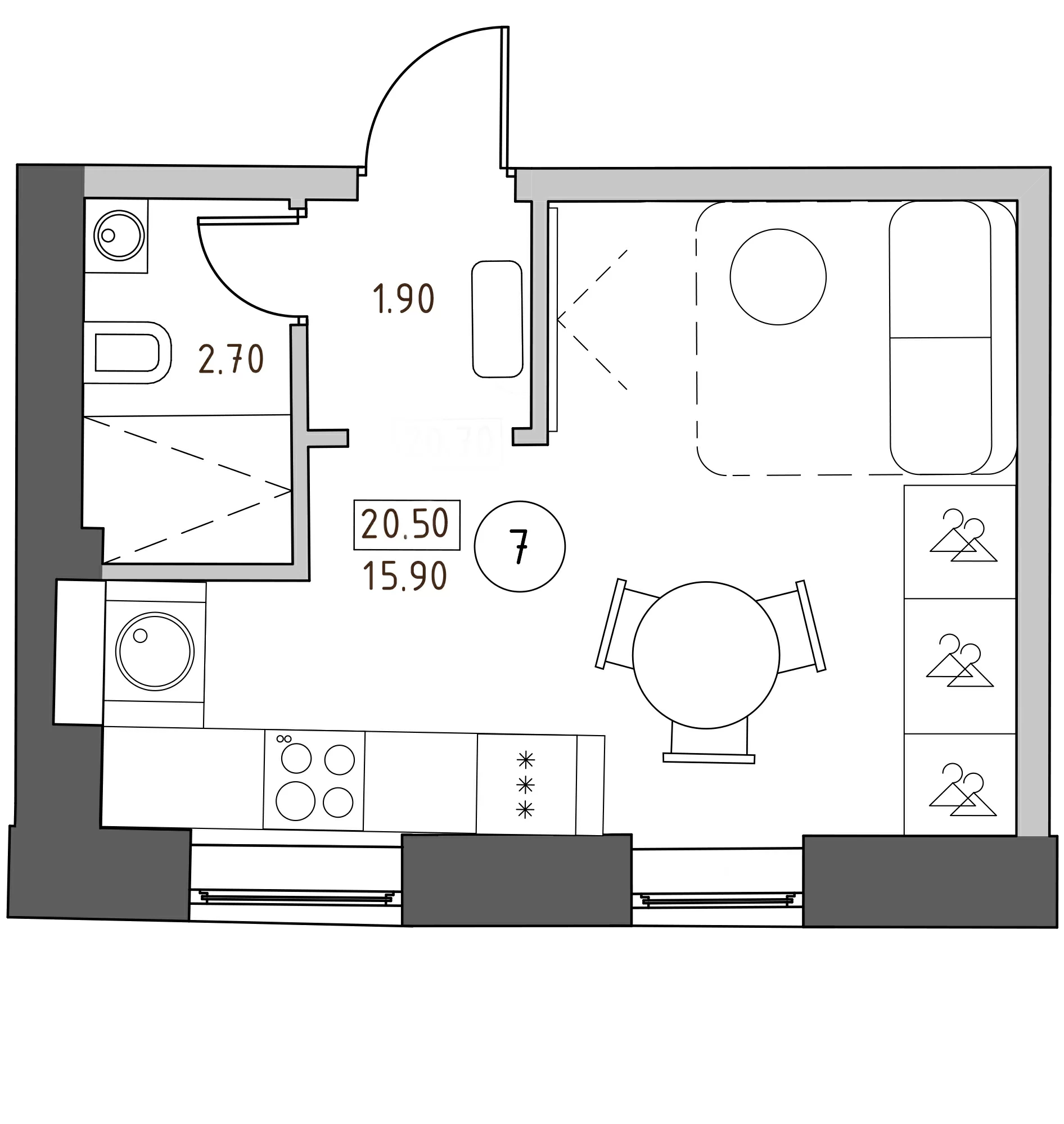 Планировка — Швецова, 4, Студия, 21 м²