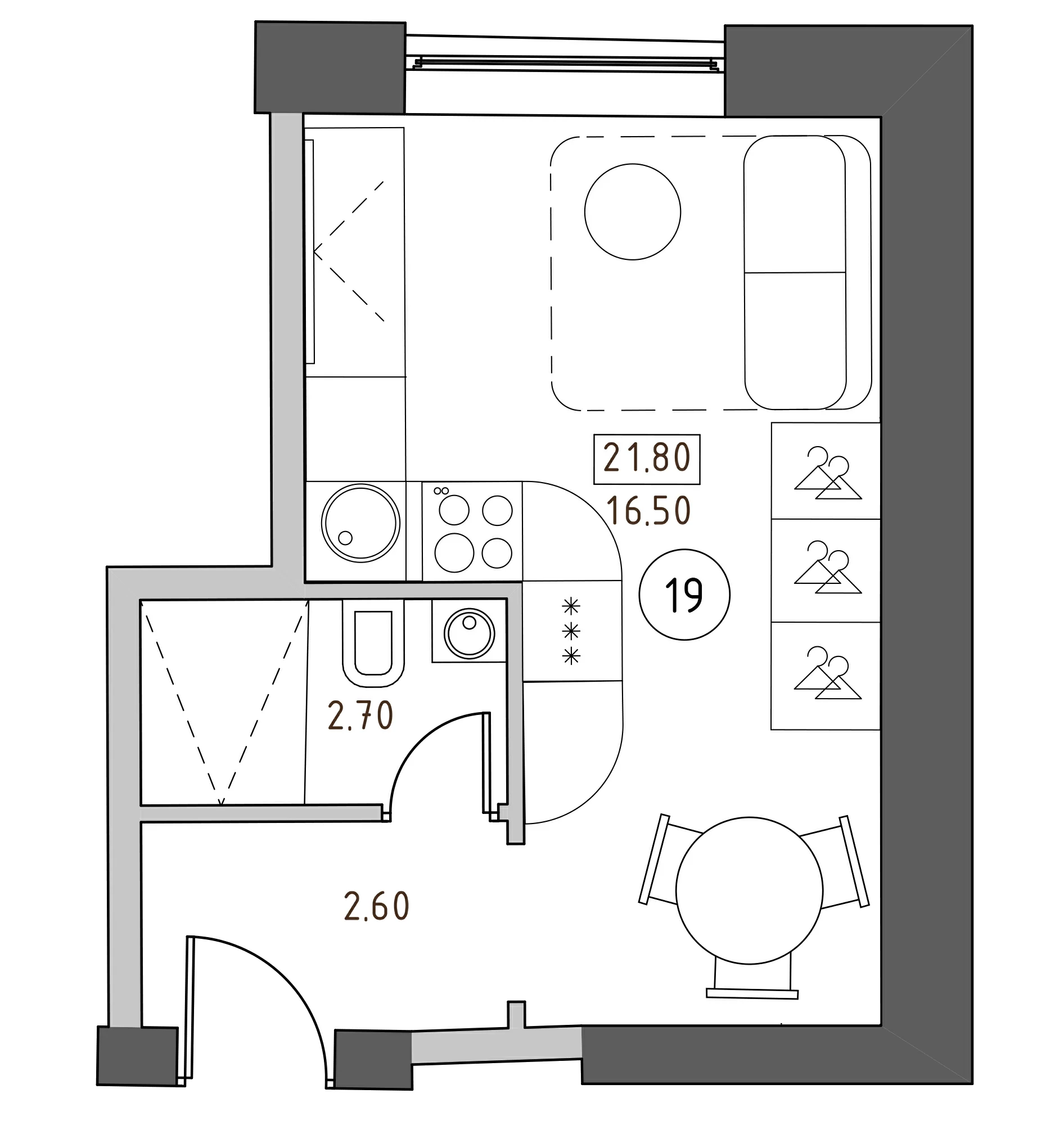 Планировка — Швецова, 4, Студия, 22 м²
