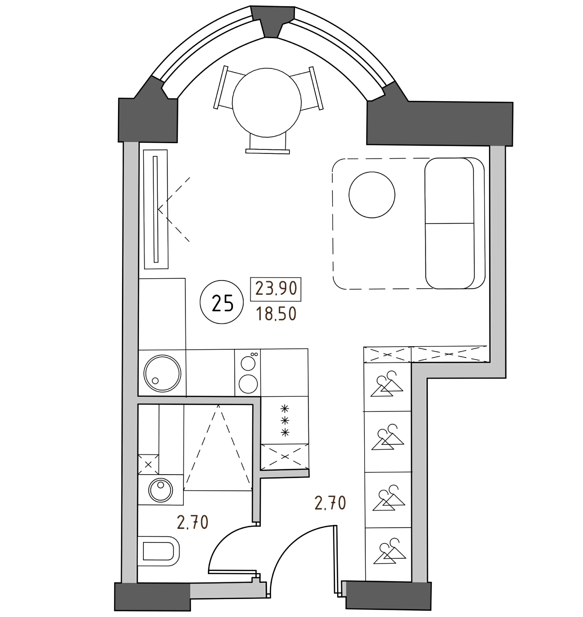 Планировка — Швецова, 4, Студия, 24 м²