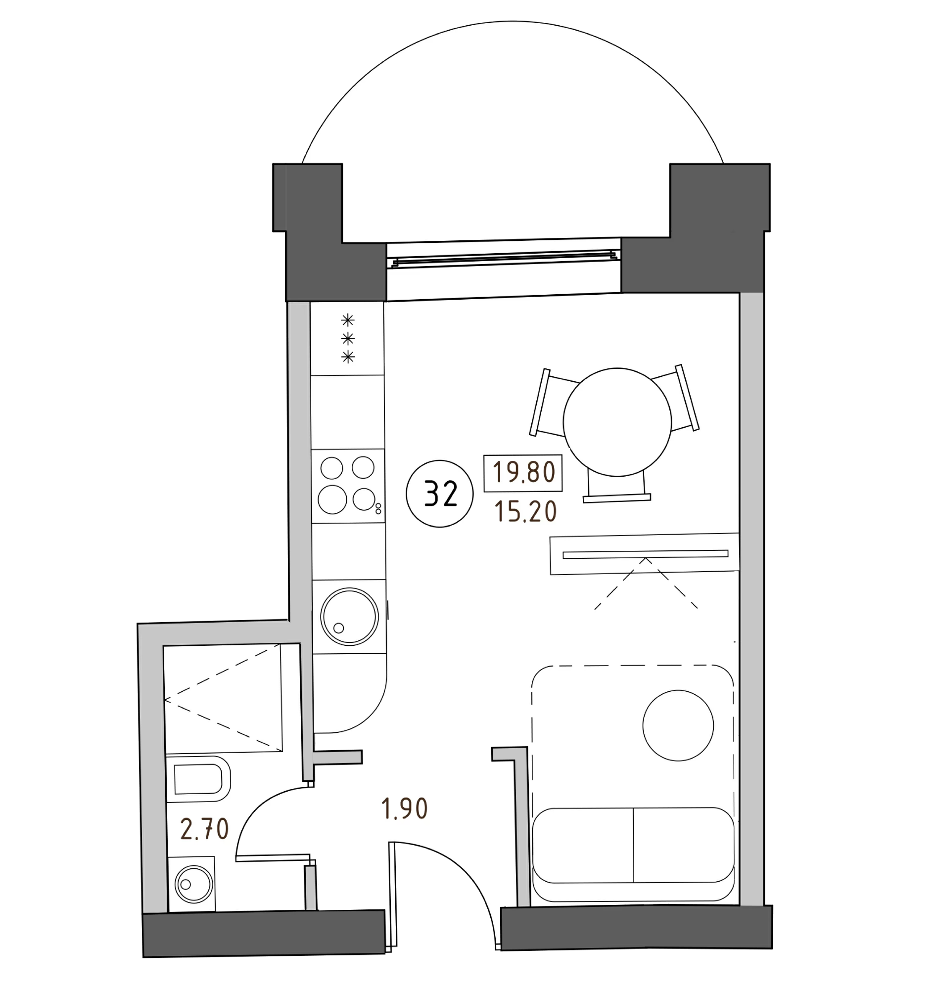 Планировка — Швецова, 4, Студия, 20 м²
