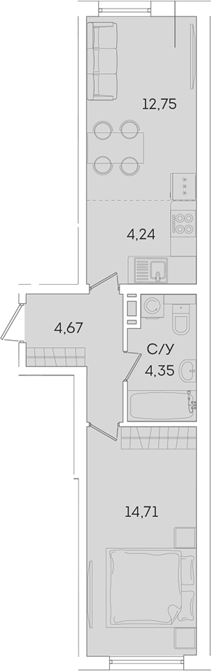 Планировка — Лампо, 2-комн., 41 м²