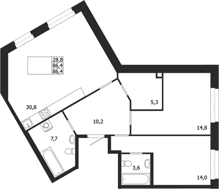 Планировка — ЛДМ, 2-комн., 86 м²