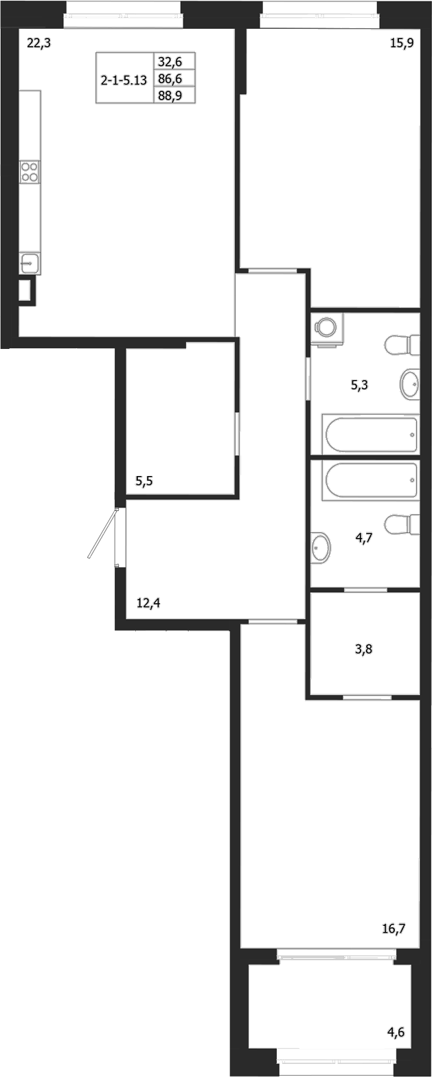 Планировка — ЛДМ, 2-комн., 87 м²