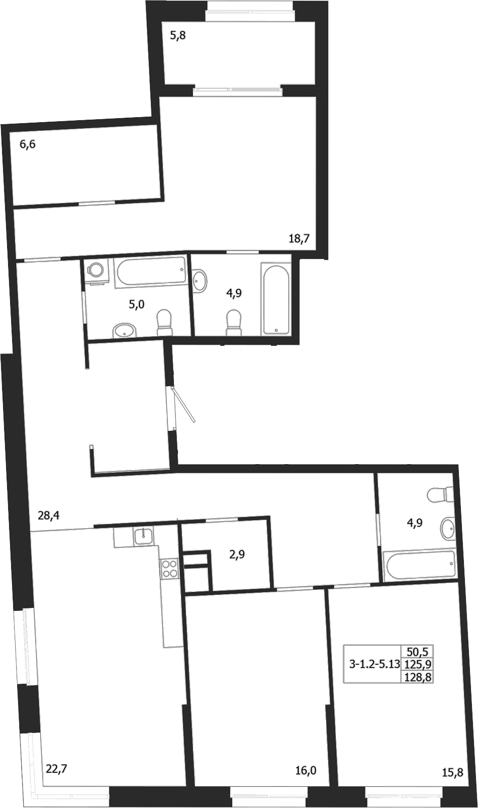 Планировка — ЛДМ, 3-комн., 126 м²