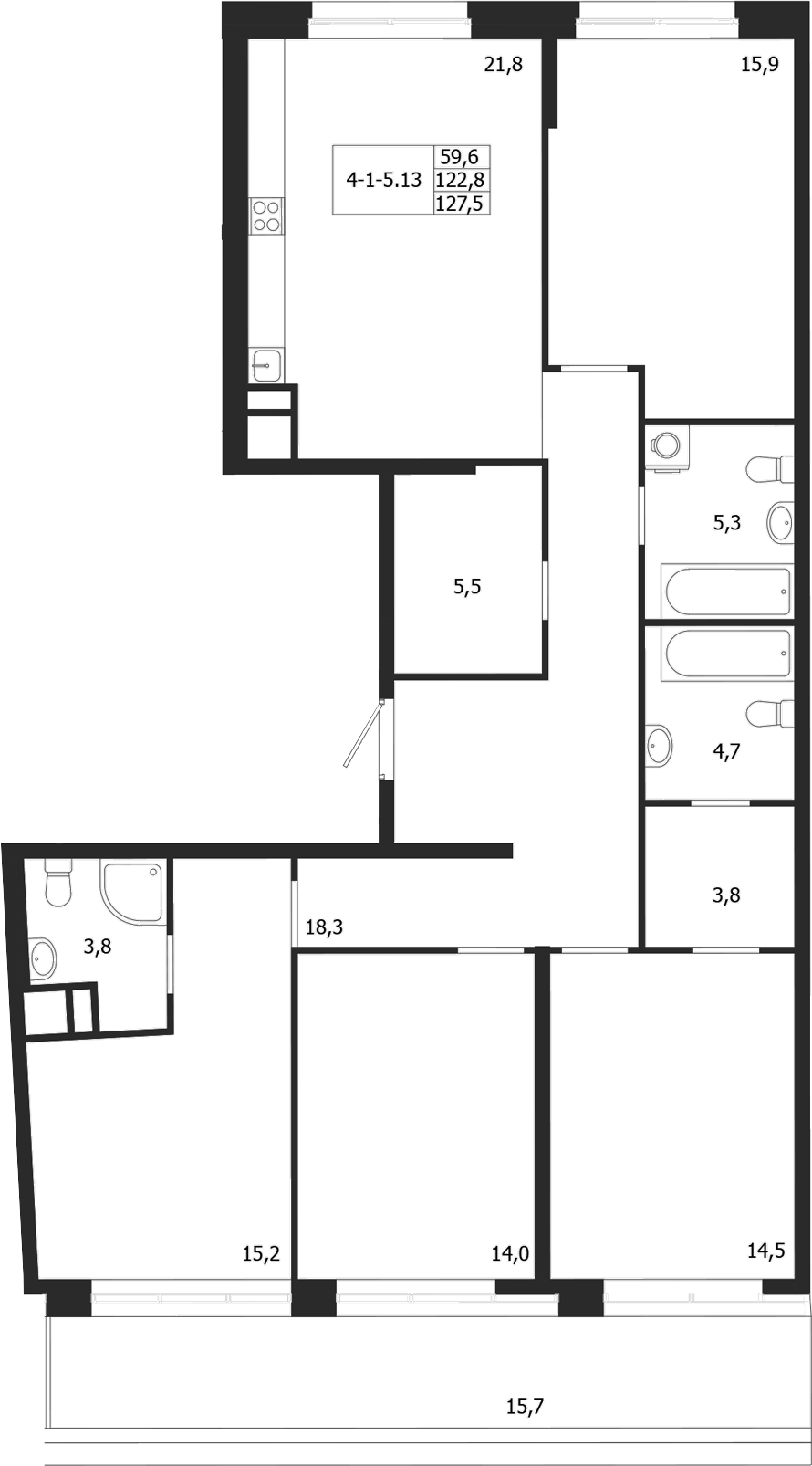 Планировка — ЛДМ, 4-комн., 123 м²