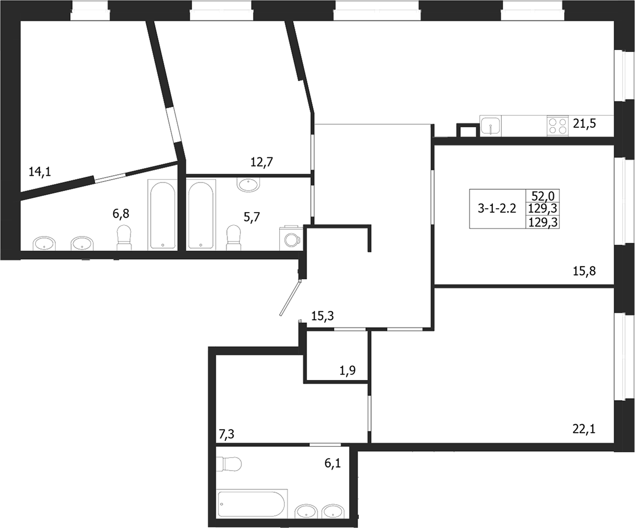 Планировка — ЛДМ, 4-комн., 129 м²