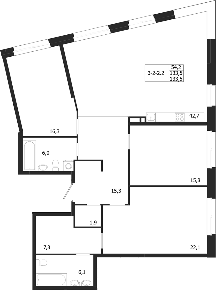 Планировка — ЛДМ, 3-комн., 134 м²