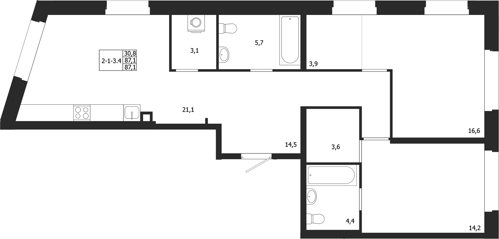 Планировка — ЛДМ, 2-комн., 87 м²