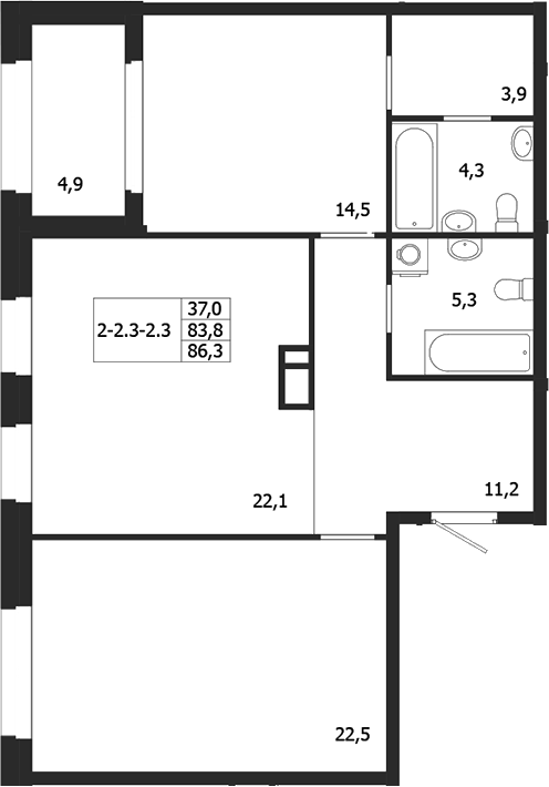Планировка — ЛДМ, 2-комн., 84 м²